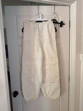 Zara Off-White Contrast Stitch Nylon Parachute Cargo Pants